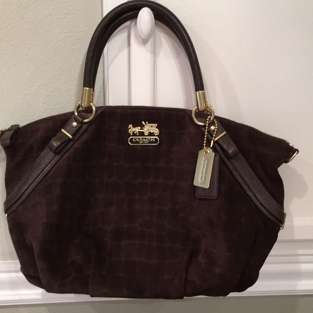 Coach 15949 Brown Suede Satchel w/ Purple Interior